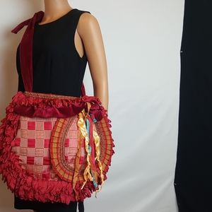 Handcrafted Taffeta And Velvet Shoulder Purse